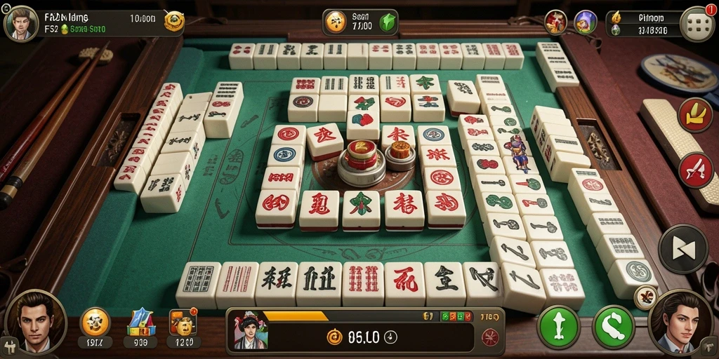 Tangkapan layar gameplay F32 yang menampilkan suasana Mahjong yang seru.