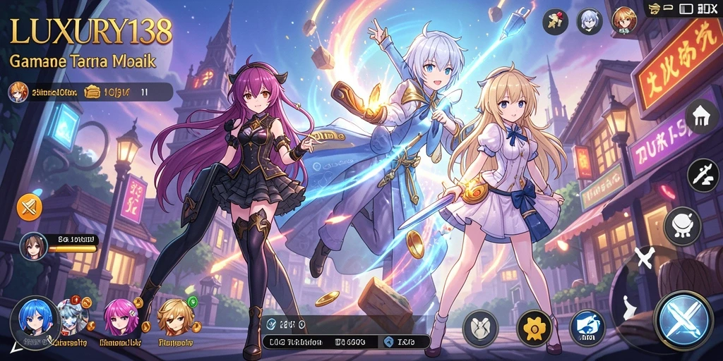 Tangkapan layar LUXURY138 yang menunjukkan gameplay dinamis dan karakter anime.