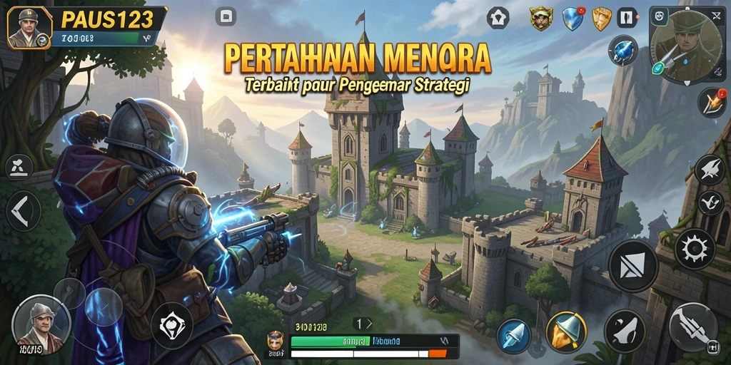 Screenshot PAUS123 menampilkan serunya gameplay Tower Defense.